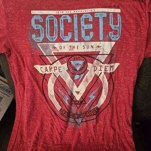 Red Graphic Tee with Society Print